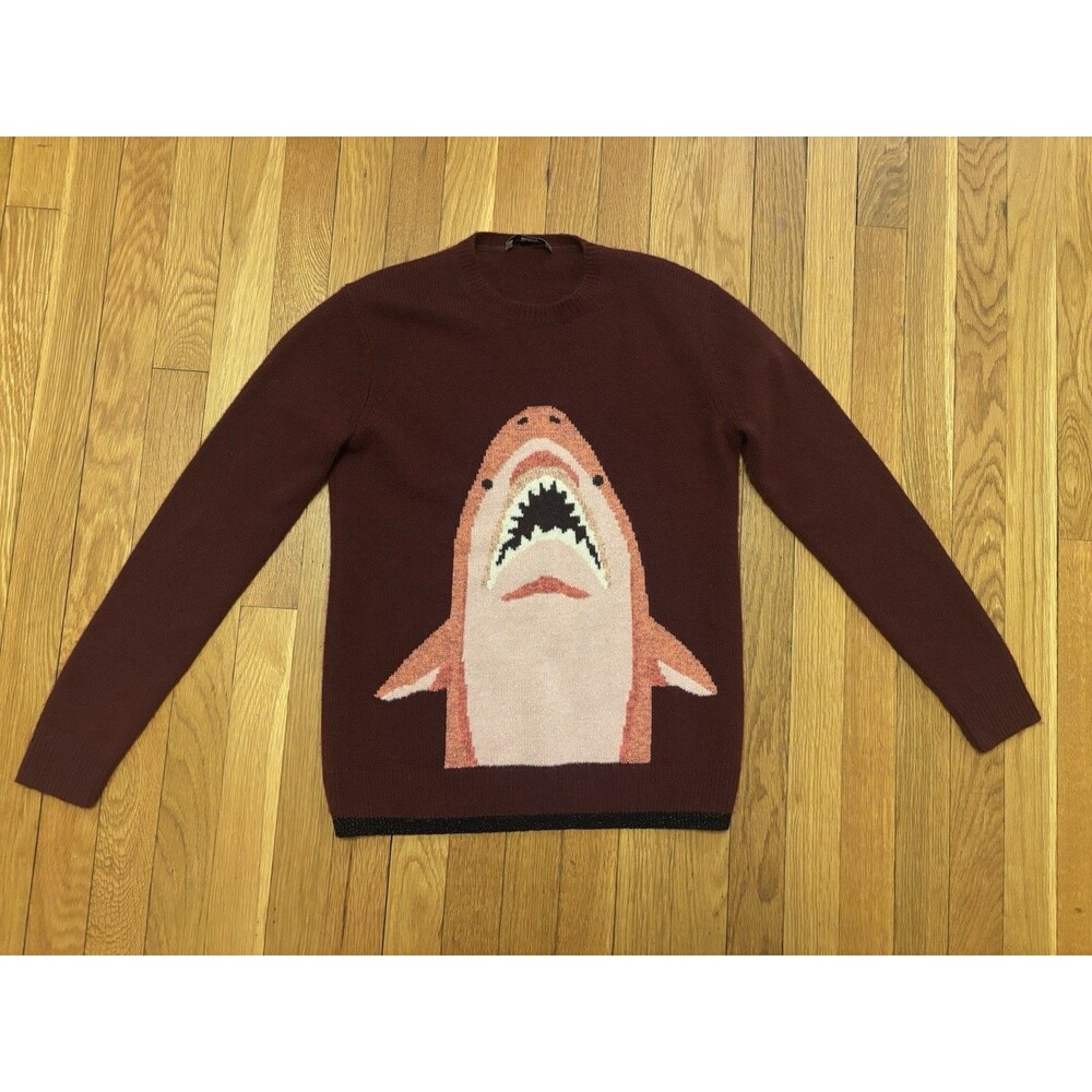 Coach Shark Intarsia Crew Neck Sweater Shark Wool Cashmere Rare Bordeaux Pink M